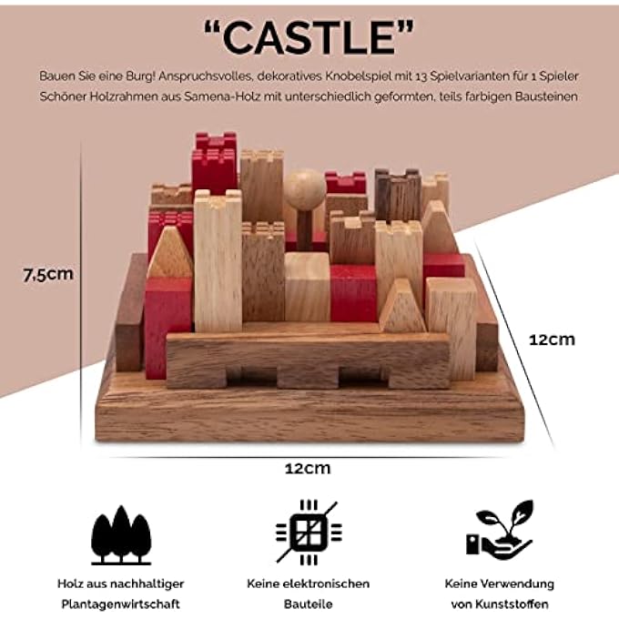 CASTLE - CASTLE - 3D PUZZLE - THINKING GAME - PUZZLE GAME - MONTESSORI - PATIENCE GAME - WOODEN LOGIC GAME WITH MANY GAME VARIATIONS - Image 2